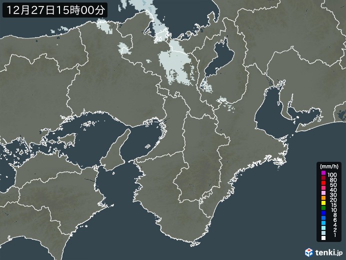 近畿地方の雨雲レーダー(2023年12月27日)