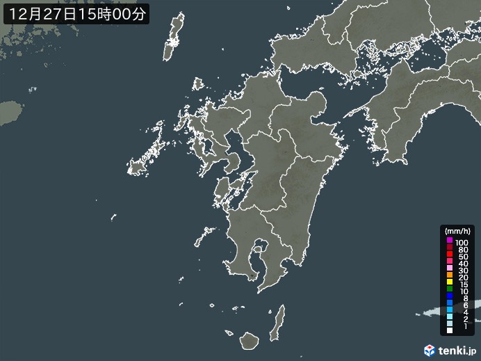 九州地方の雨雲レーダー(2023年12月27日)