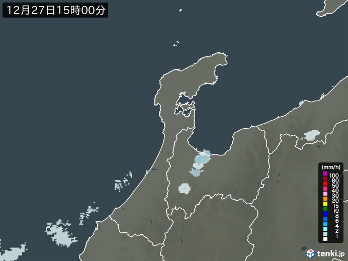 石川県の雨雲レーダー(2023年12月27日)