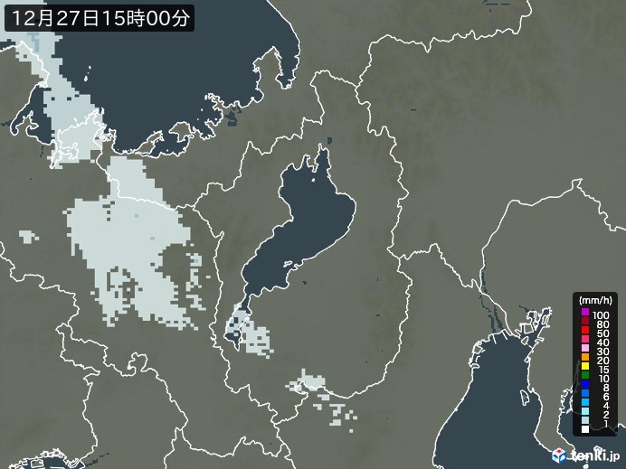 滋賀県の雨雲レーダー(2023年12月27日)
