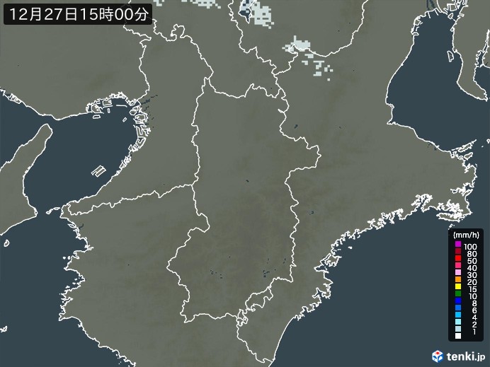 奈良県の雨雲レーダー(2023年12月27日)