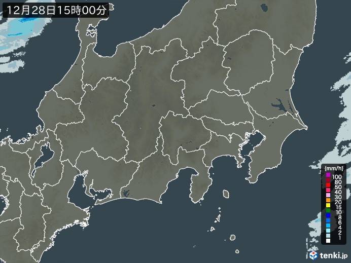 関東・甲信地方の雨雲レーダー(2023年12月28日)