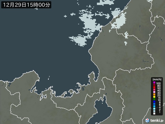 福井県の雨雲レーダー(2023年12月29日)