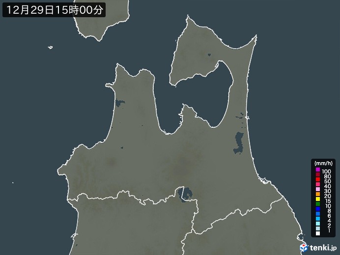 青森県の雨雲レーダー(2023年12月29日)