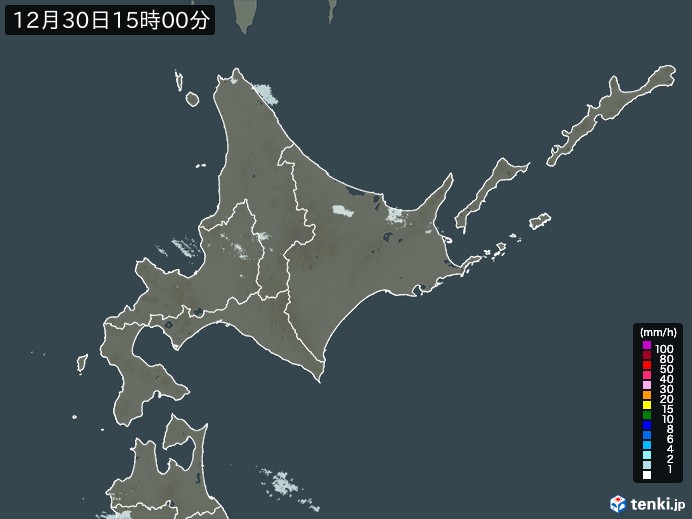 北海道地方の雨雲レーダー(2023年12月30日)