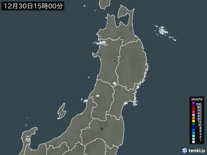 東北地方の雨雲レーダー(2023年12月30日)