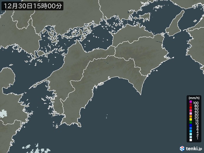 四国地方の雨雲レーダー(2023年12月30日)