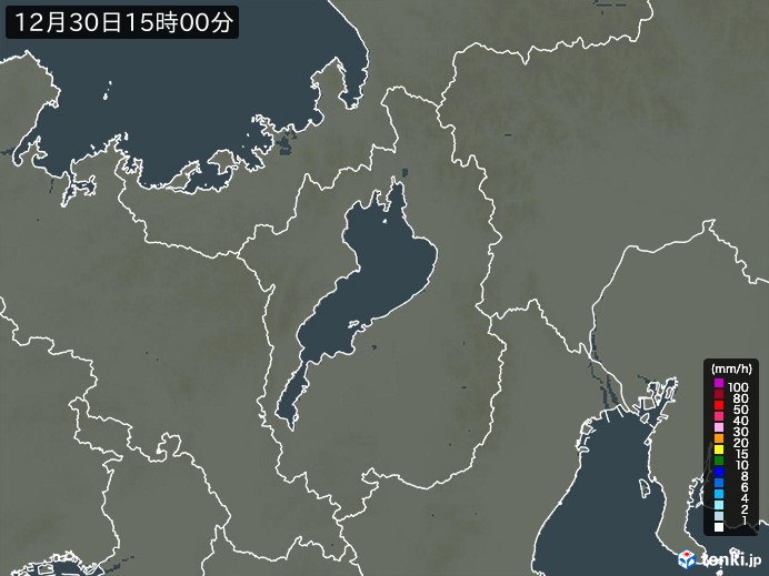 滋賀県の雨雲レーダー(2023年12月30日)
