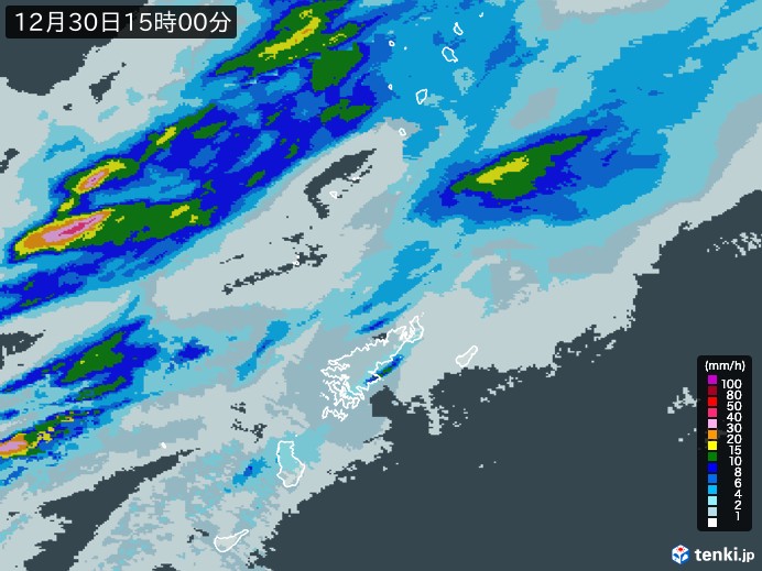 奄美諸島(鹿児島県)の雨雲レーダー(2023年12月30日)