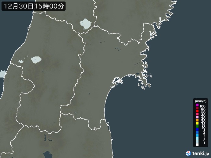 宮城県の雨雲レーダー(2023年12月30日)