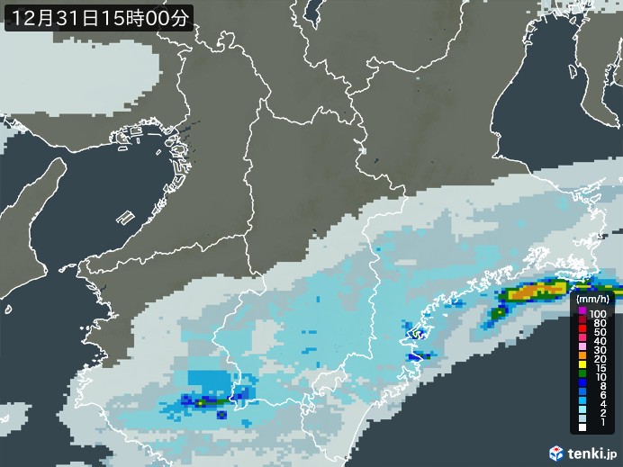 奈良県の雨雲レーダー(2023年12月31日)