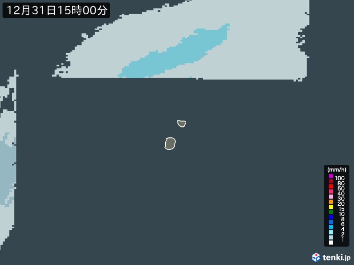 南大東島(沖縄県)の雨雲レーダー(2023年12月31日)