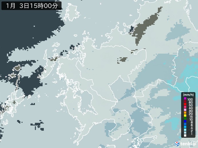 佐賀県の雨雲レーダー(2024年01月03日)
