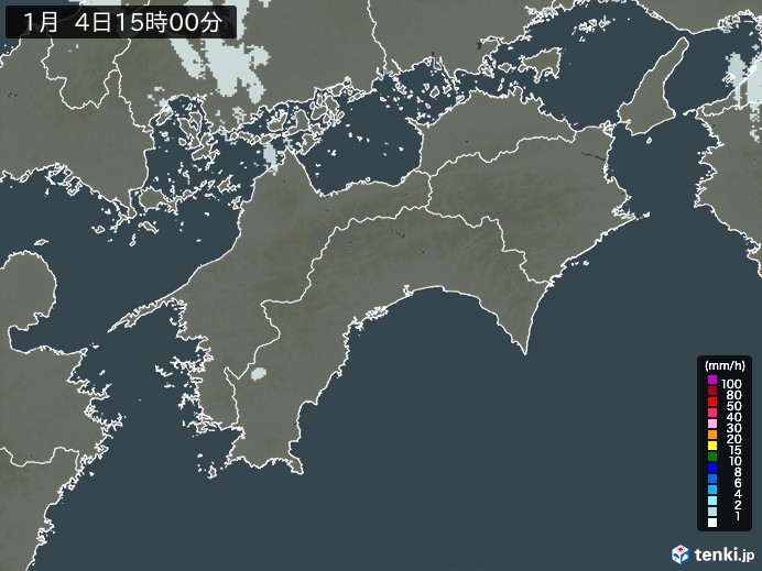 四国地方の雨雲レーダー(2024年01月04日)