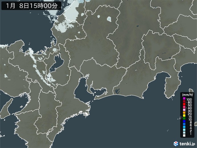 東海地方の雨雲レーダー(2024年01月08日)