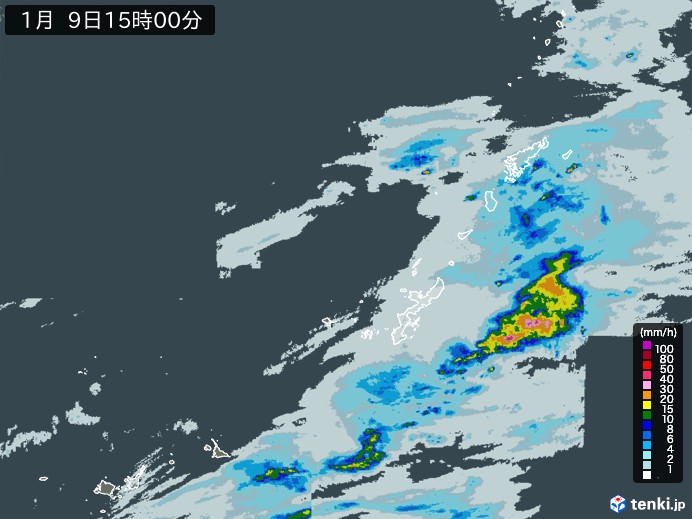 沖縄地方の雨雲レーダー(2024年01月09日)