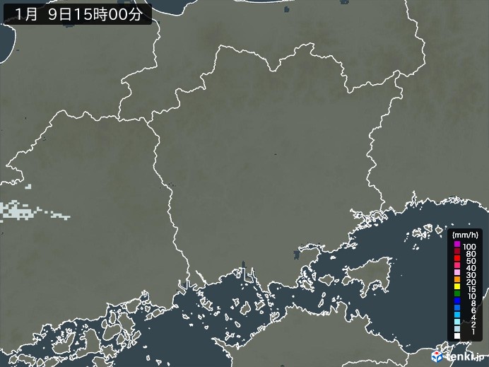 岡山県の雨雲レーダー(2024年01月09日)