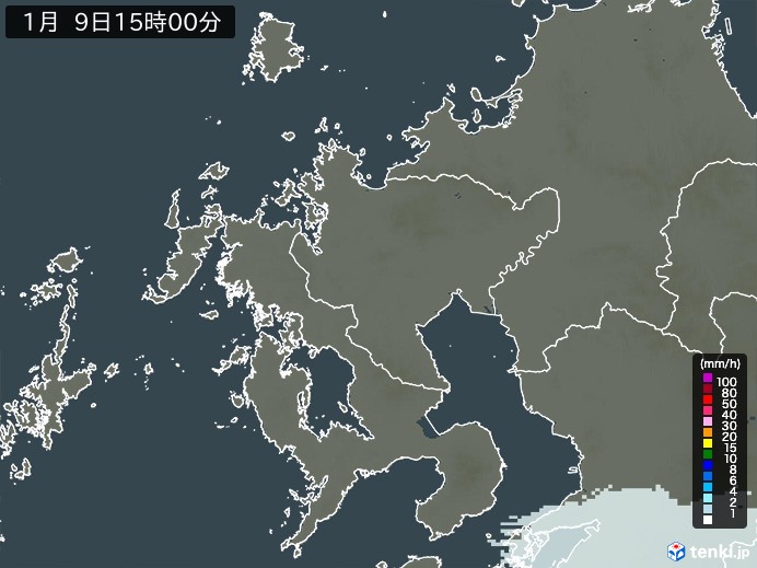 佐賀県の雨雲レーダー(2024年01月09日)