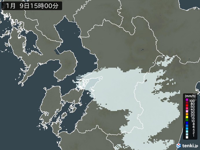 熊本県の雨雲レーダー(2024年01月09日)
