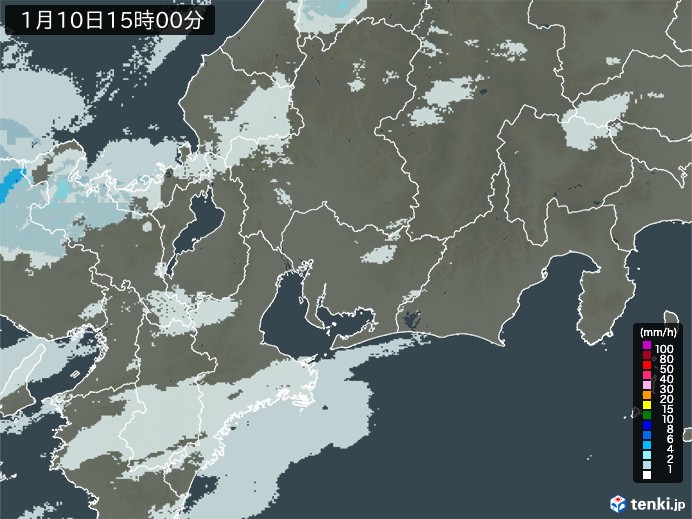 東海地方の雨雲レーダー(2024年01月10日)