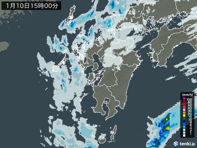 九州地方の雨雲レーダー(2024年01月10日)