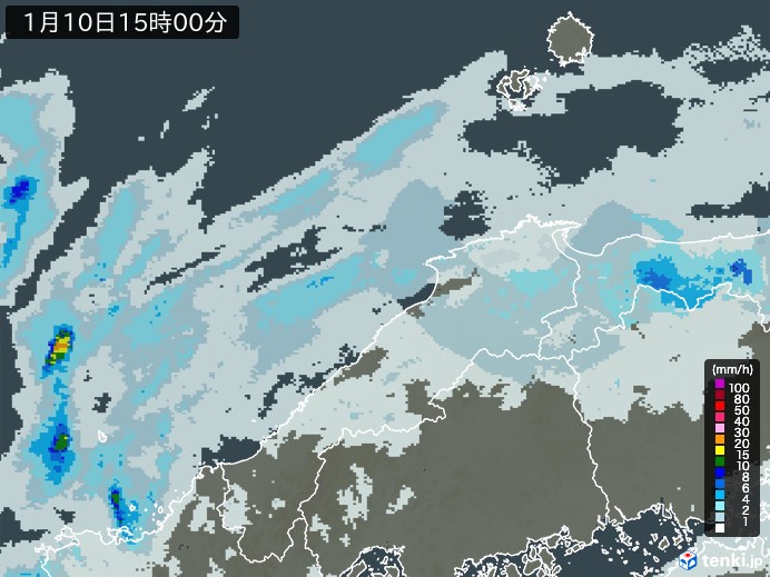 島根県の雨雲レーダー(2024年01月10日)
