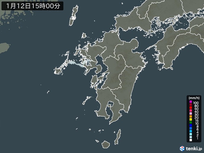 九州地方の雨雲レーダー(2024年01月12日)