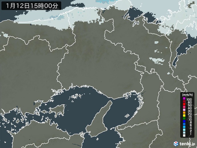 兵庫県の雨雲レーダー(2024年01月12日)