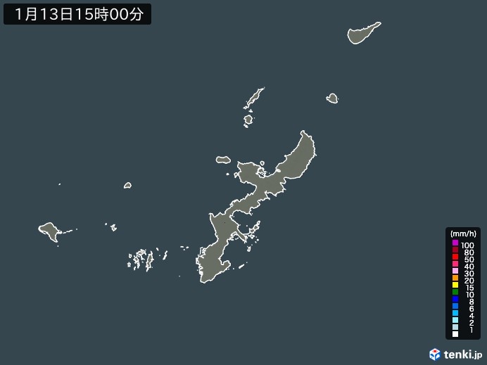 沖縄県の雨雲レーダー(2024年01月13日)