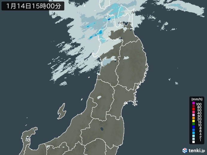 東北地方の雨雲レーダー(2024年01月14日)