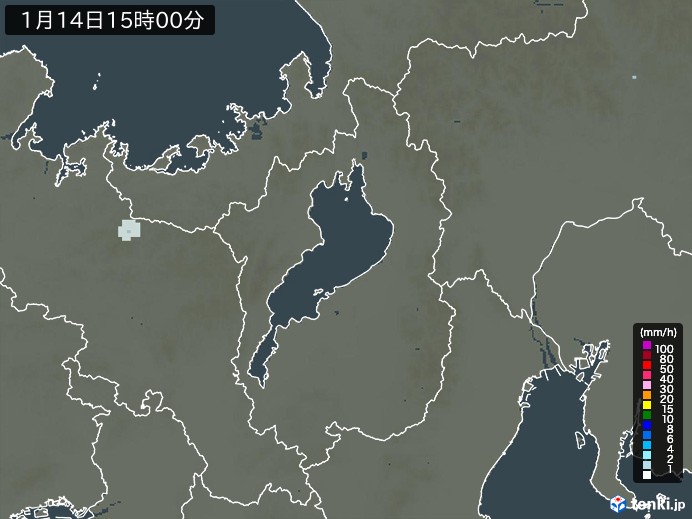 滋賀県の雨雲レーダー(2024年01月14日)