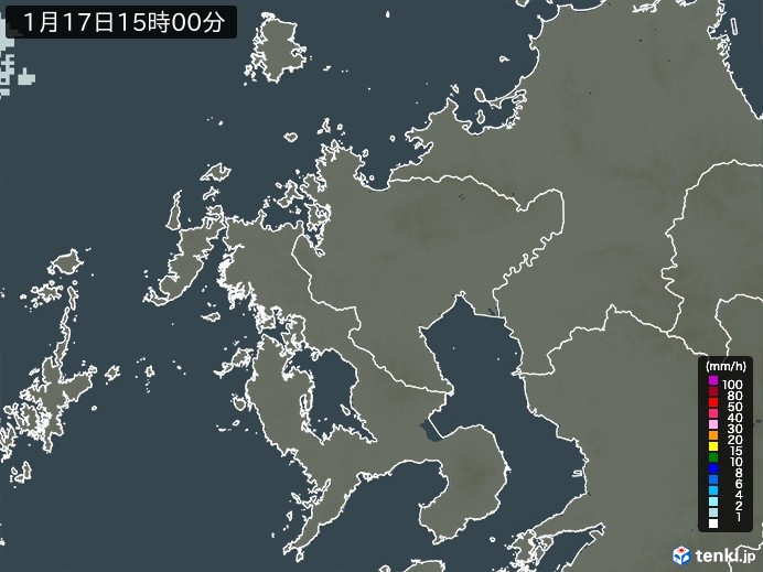 佐賀県の雨雲レーダー(2024年01月17日)