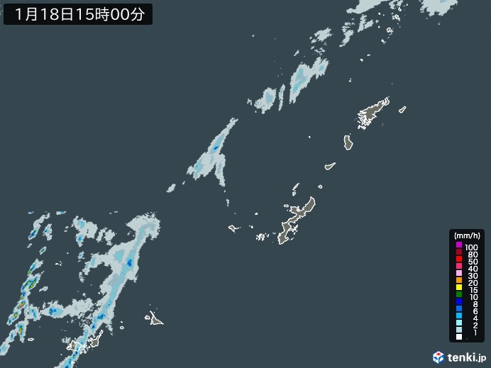 沖縄地方の雨雲レーダー(2024年01月18日)