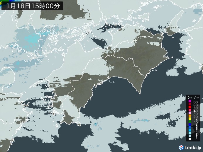 四国地方の雨雲レーダー(2024年01月18日)