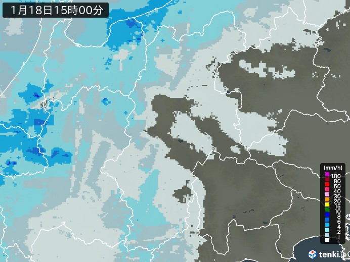 長野県の雨雲レーダー(2024年01月18日)