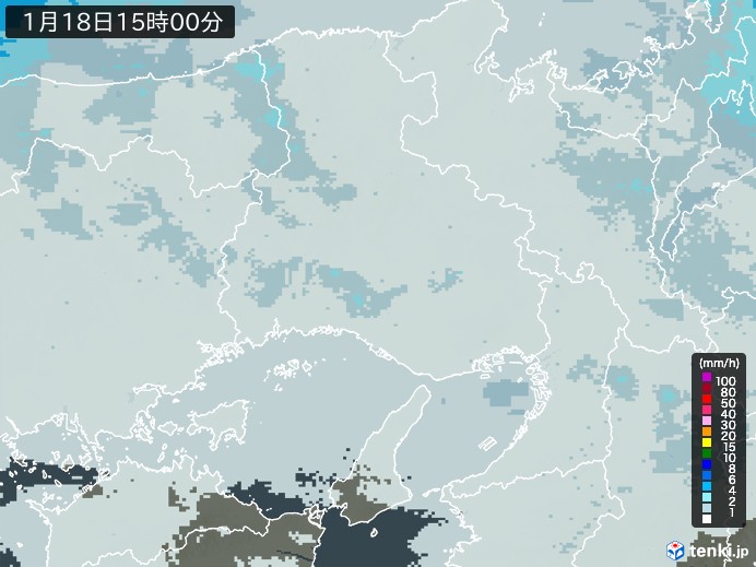 兵庫県の雨雲レーダー(2024年01月18日)