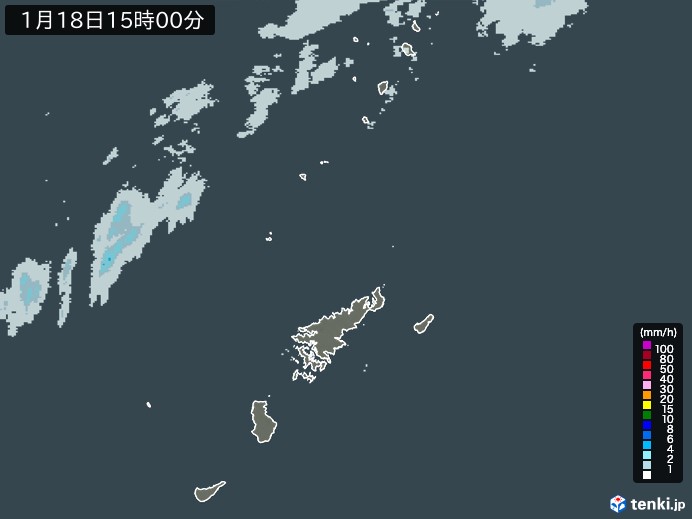 奄美諸島(鹿児島県)の雨雲レーダー(2024年01月18日)