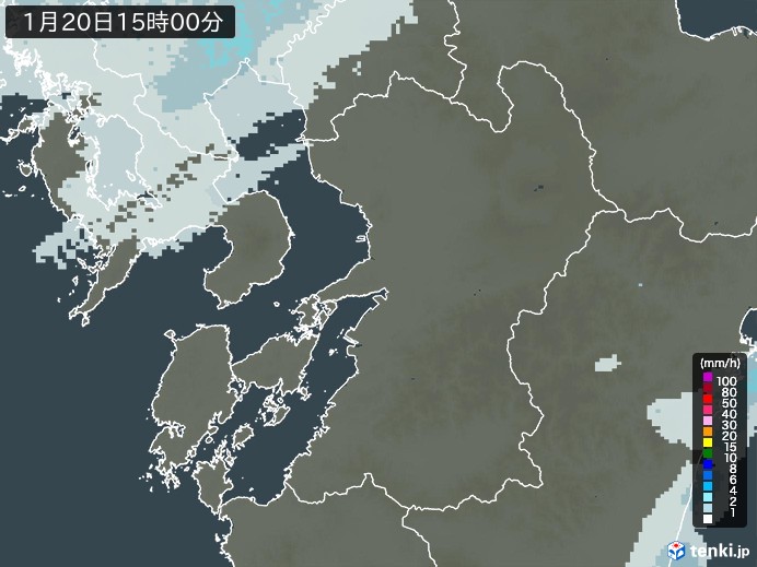 熊本県の雨雲レーダー(2024年01月20日)