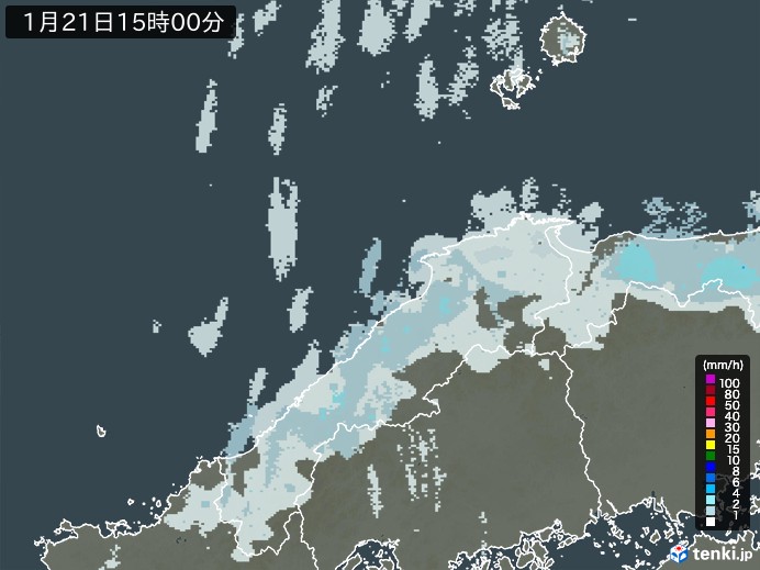 島根県の雨雲レーダー(2024年01月21日)