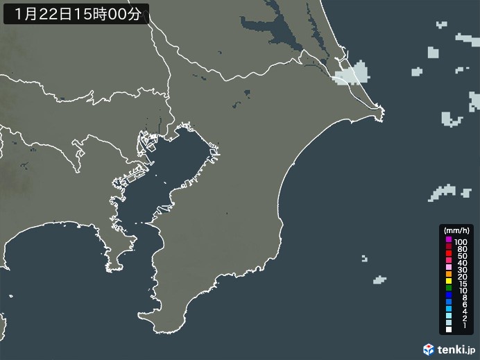 千葉県の雨雲レーダー(2024年01月22日)