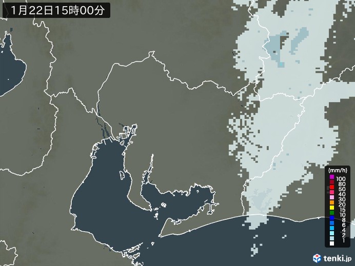 愛知県の雨雲レーダー(2024年01月22日)