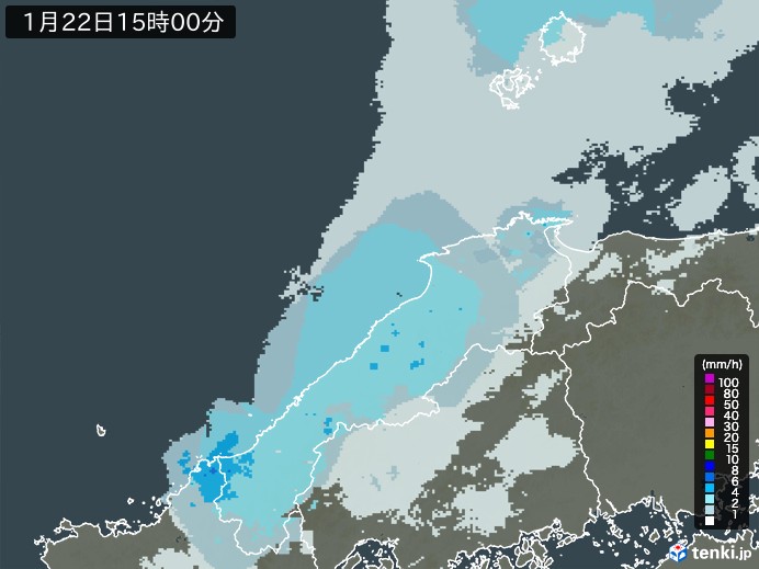 島根県の雨雲レーダー(2024年01月22日)