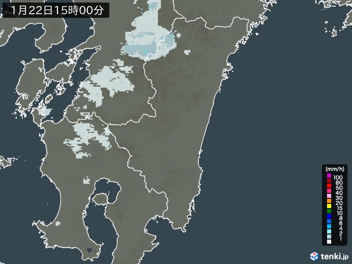 宮崎県の雨雲レーダー(2024年01月22日)