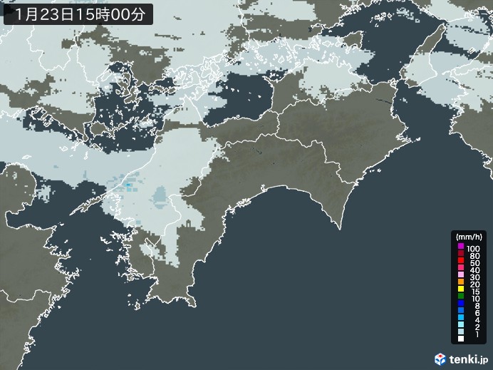 四国地方の雨雲レーダー(2024年01月23日)