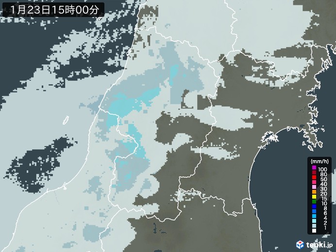 山形県の雨雲レーダー(2024年01月23日)