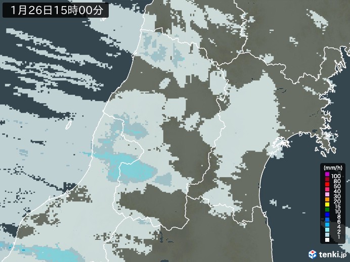 山形県の雨雲レーダー(2024年01月26日)