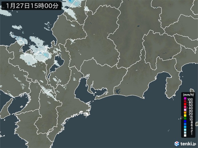 東海地方の雨雲レーダー(2024年01月27日)
