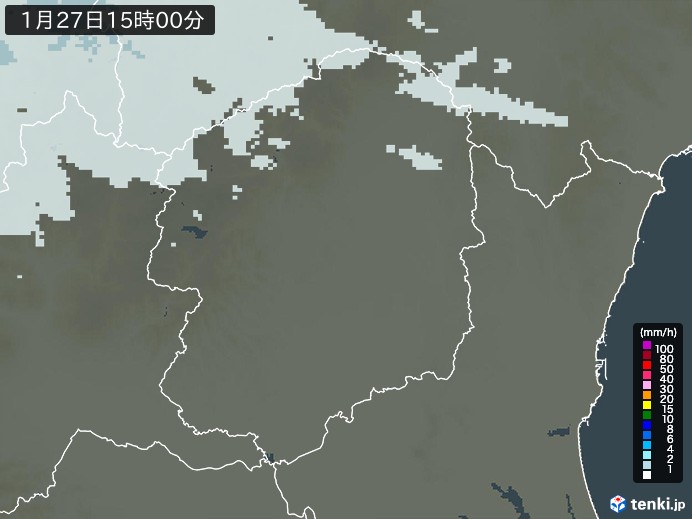 栃木県の雨雲レーダー(2024年01月27日)