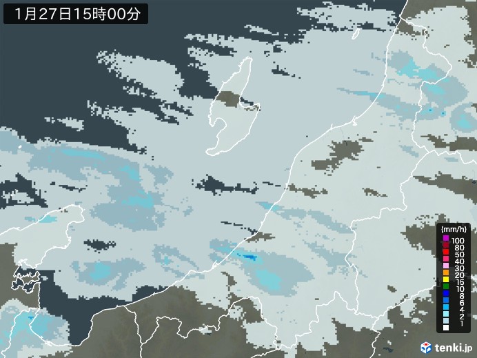 新潟県の雨雲レーダー(2024年01月27日)