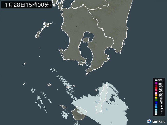 鹿児島県の雨雲レーダー(2024年01月28日)